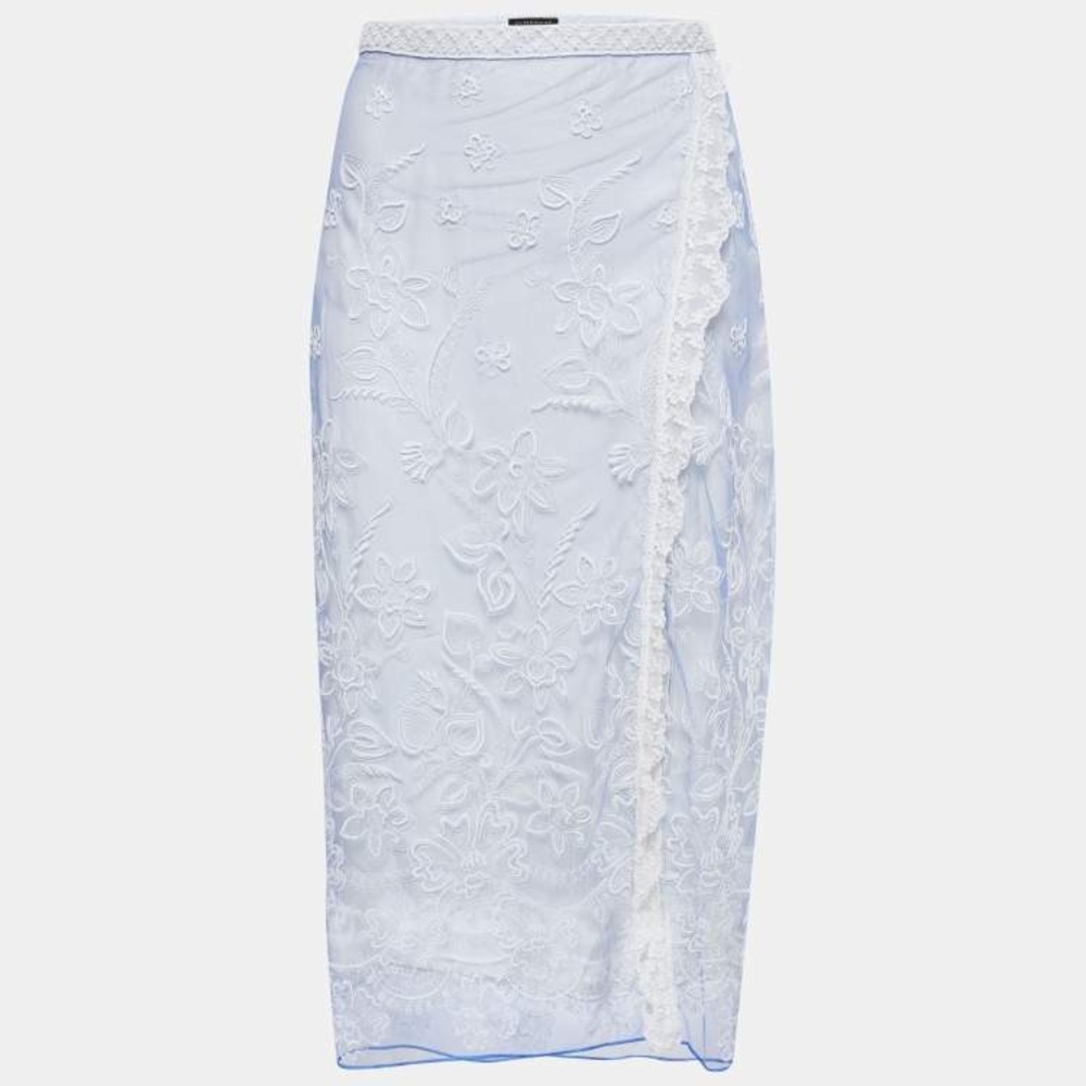 Burberry Lace Embroidered Midi Skirt - Blue and White